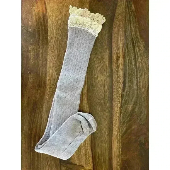 NEW Boot Socks Ladies Cute Lace Trim Unique Violet Gray 1 Pair Cotton Rib - Picture 3 of 3